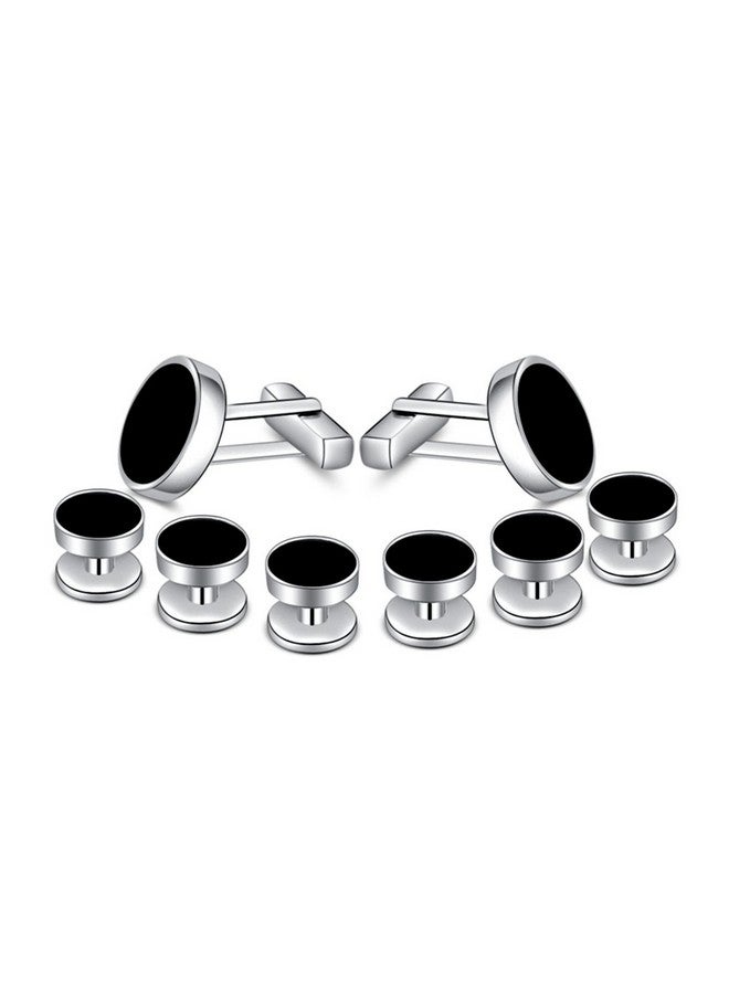 Merit Ocean Mens Onyx Cufflinks And Studs Set Silver Black Cufflinks For Men Tuxedo Shirts Business Wedding Gift - Image 3
