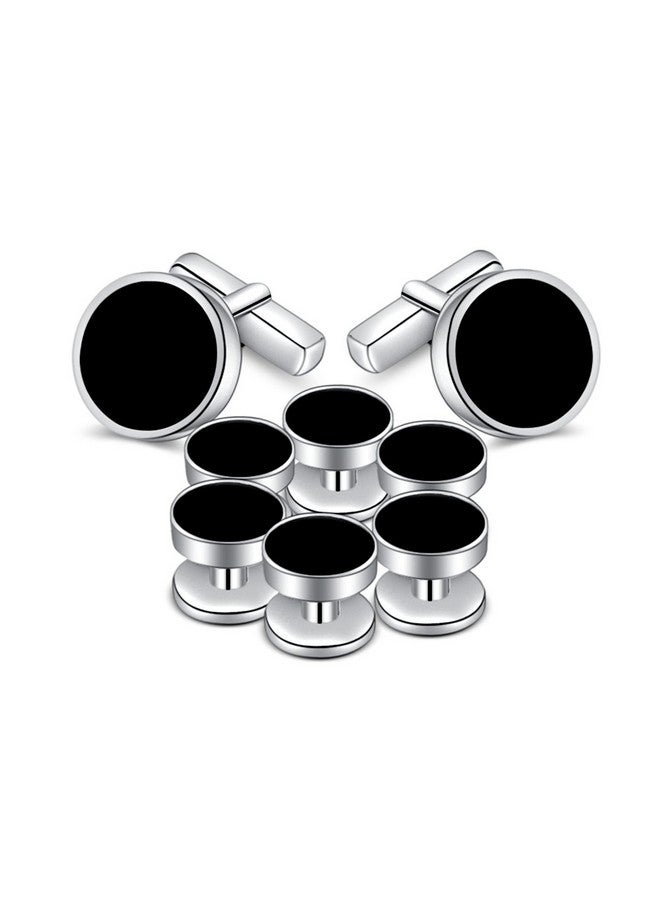 Merit Ocean Mens Onyx Cufflinks And Studs Set Silver Black Cufflinks For Men Tuxedo Shirts Business Wedding Gift - Image 4