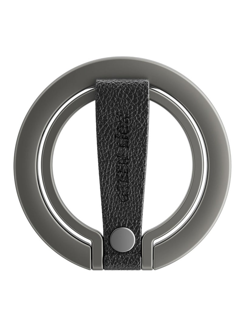 GREEN LION Magnetic Grip Stand / Leather Finger Strap / Two-Sided Magnetic / 180° Ideal Viewing Angles / Exquisite Craftsmanship / Multi-View Flip / 360° Rotation / 3500gs Force Strong Magnet / Magnetic Stand / Dashboard Mount / Car Mount / Mobile Holder for Car - Titanium - Image 1