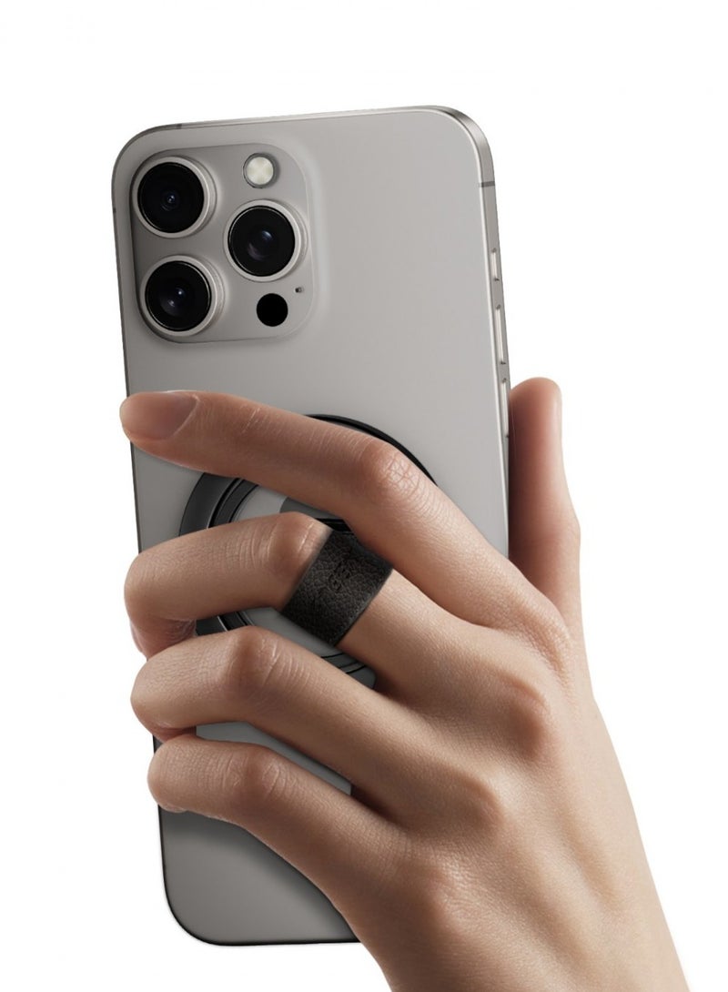 GREEN LION Magnetic Grip Stand / Leather Finger Strap / Two-Sided Magnetic / 180° Ideal Viewing Angles / Exquisite Craftsmanship / Multi-View Flip / 360° Rotation / 3500gs Force Strong Magnet / Magnetic Stand / Dashboard Mount / Car Mount / Mobile Holder for Car - Titanium - Image 3