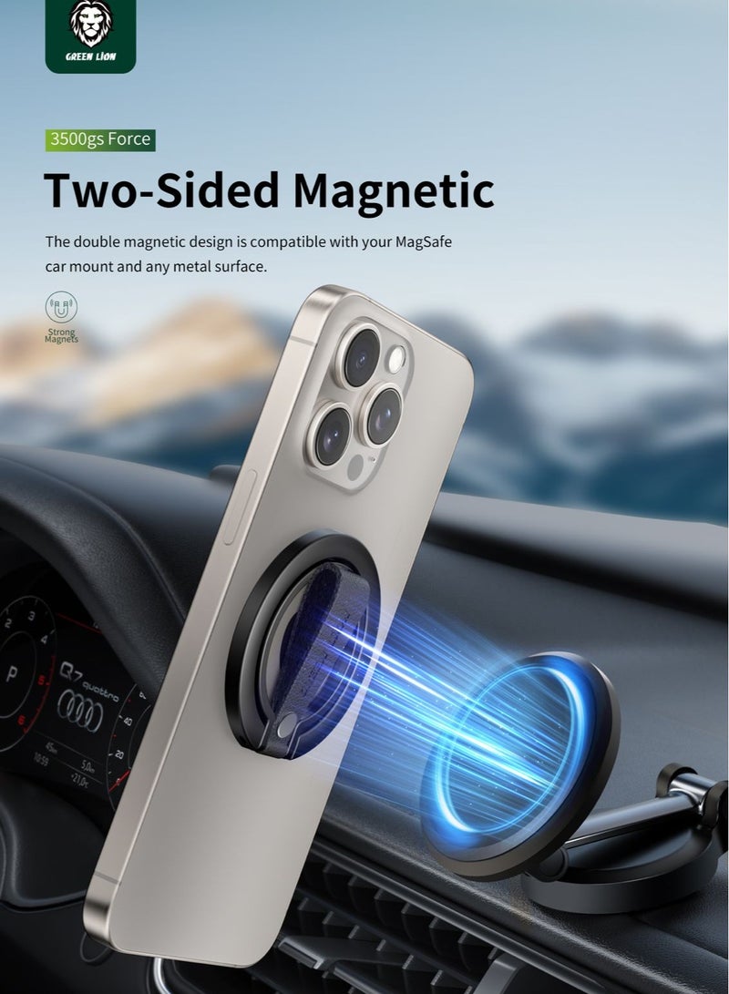 GREEN LION Magnetic Grip Stand / Leather Finger Strap / Two-Sided Magnetic / 180° Ideal Viewing Angles / Exquisite Craftsmanship / Multi-View Flip / 360° Rotation / 3500gs Force Strong Magnet / Magnetic Stand / Dashboard Mount / Car Mount / Mobile Holder for Car - Titanium - Image 5