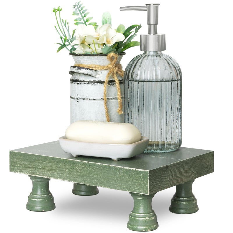 EOSAHR Pine Wood Riser Display Stand for Coffee Table â€“ Stylish Pedestal Stand to Showcase Your Bathroom Accessories â€“ Farmhouse Home Decor for Displaying Plant, Cupcakes and Soap Dish (Green) - Image 1