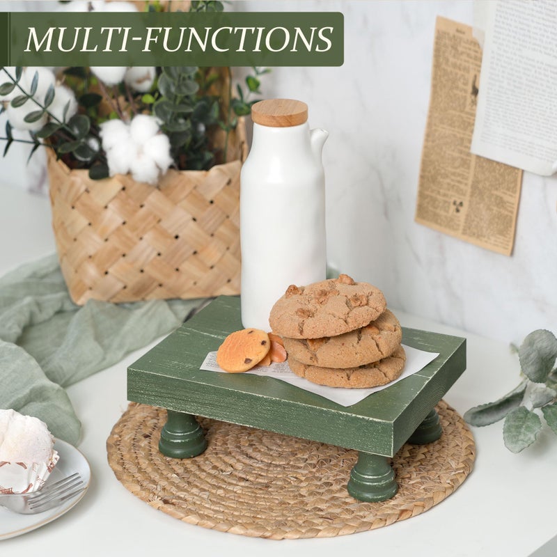EOSAHR Pine Wood Riser Display Stand for Coffee Table â€“ Stylish Pedestal Stand to Showcase Your Bathroom Accessories â€“ Farmhouse Home Decor for Displaying Plant, Cupcakes and Soap Dish (Green) - Image 4