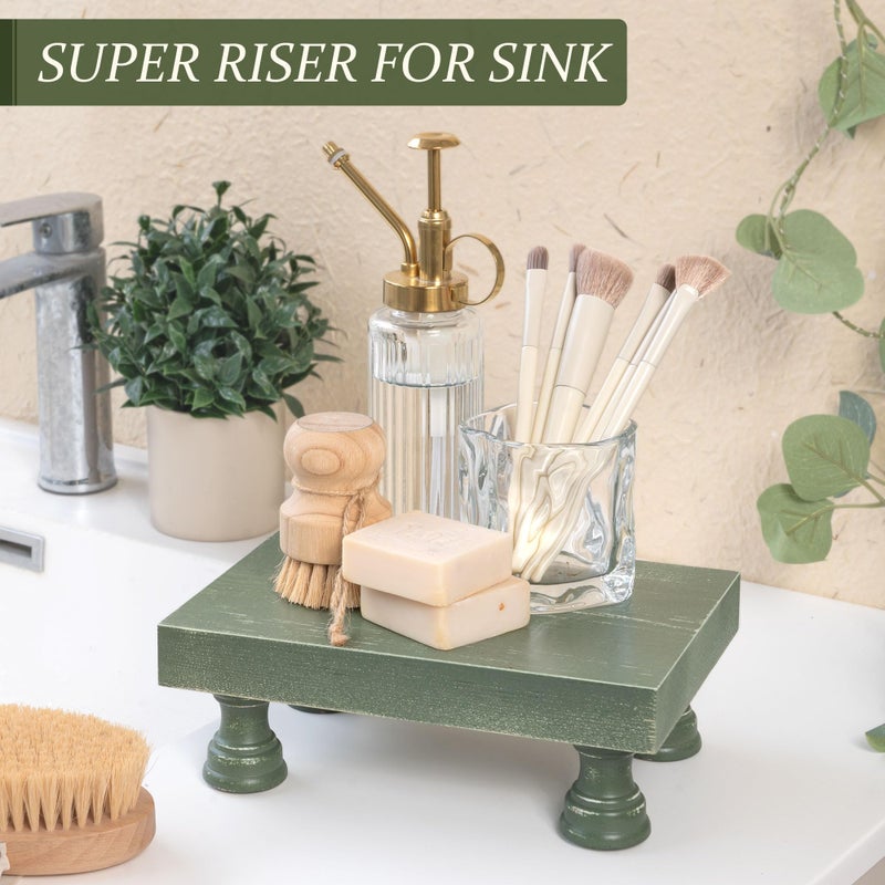 EOSAHR Pine Wood Riser Display Stand for Coffee Table â€“ Stylish Pedestal Stand to Showcase Your Bathroom Accessories â€“ Farmhouse Home Decor for Displaying Plant, Cupcakes and Soap Dish (Green) - Image 5