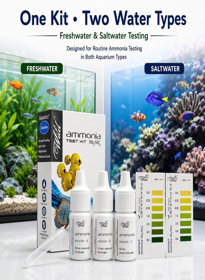 VAYINATO® Aquatic Remedies Wild Ammonia Test Kit for Aquarium | Freshwater & Saltwater Water Testing Kit | 3 Solution Test with Colour Comparison Chart | Up to 50 Tests - Image 4
