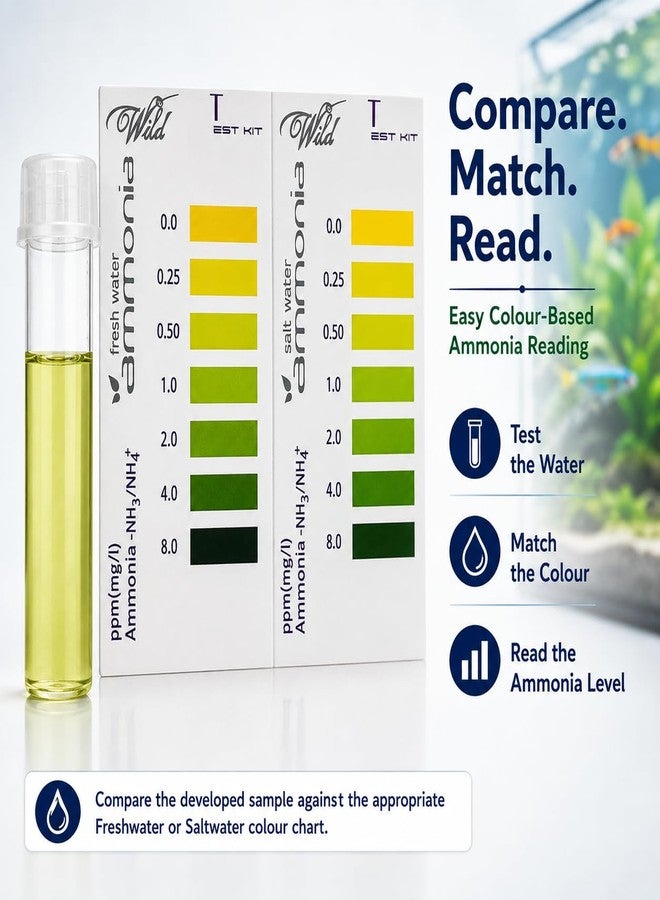 VAYINATO® Aquatic Remedies Wild Ammonia Test Kit for Aquarium | Freshwater & Saltwater Water Testing Kit | 3 Solution Test with Colour Comparison Chart | Up to 50 Tests - Image 3