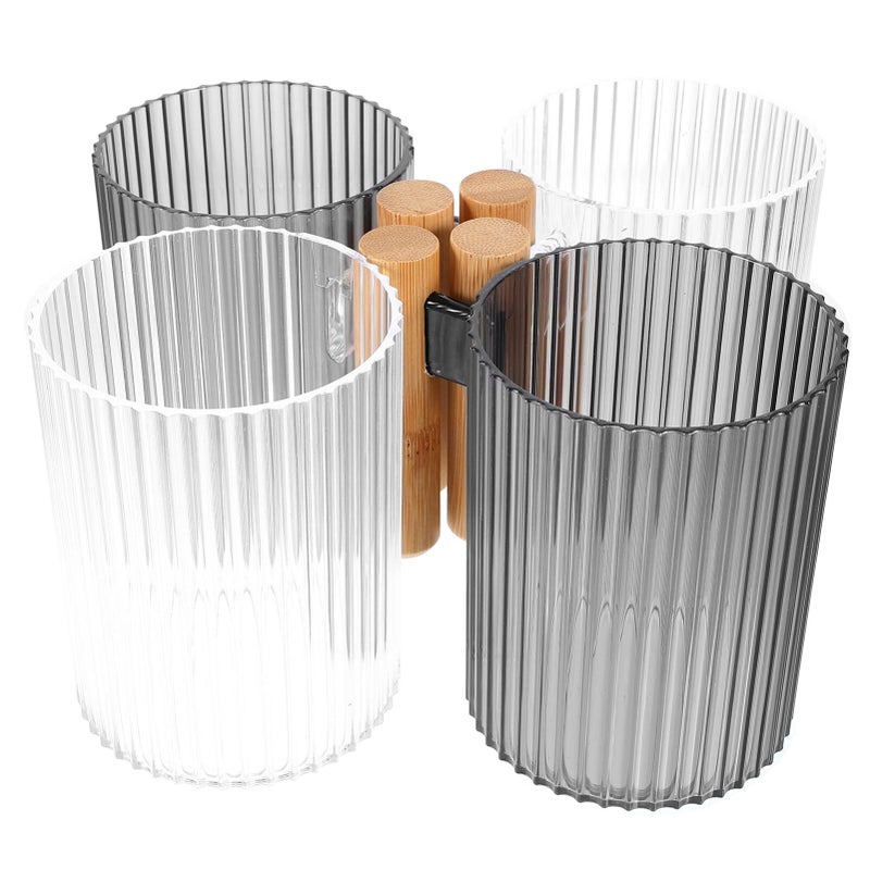 Transparent Travel Toothbrush Cup Set Of 4 Portable Bathroom Storage With Comfortable Handle - Image 2