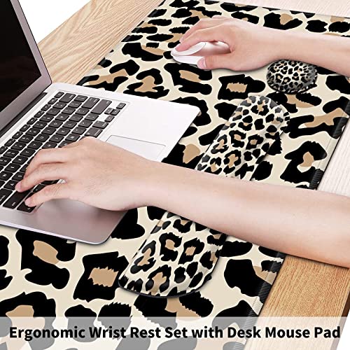 EDGFRTOIO Pretty Mouse Pad and Wrist Rest Set Extended Desk Mat 315 x 118 with Memory Foam Ergonomic Keyboard Pad Large Gaming Mouse Pad NonSlip Easy Typing for Home Office Decor Leopard Cheetah Print - Image 3