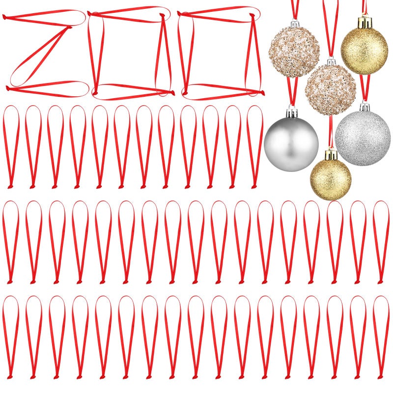 Shappy Pieces Hangers Ribbon 106 Inch Christmas Ornament Ribbon Tree Lanyard String Thin Ribbon Strap Christmas Ribbon Fabric Long Loop for Holiday School Wedding Crafts Decor Party Gift Red