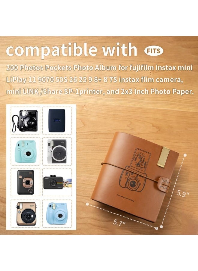 SahlTech 200 Pockets Photo Album For Fujifilm Instax Mini Camera, Mini instant film photo album, For Fujifilm Instax Mini 12 11 9 40 90 8 7 Evo LiPlay Instant Camera, 2x3 Photo Album (brown) - Image 2