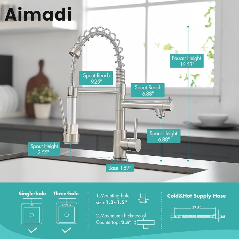 AIMADI Contemporary Kitchen Sink Faucet,Single Handle Stainless Steel Kitchen Faucets with Pull Down Sprayer,Brushed Nickel - Image 5