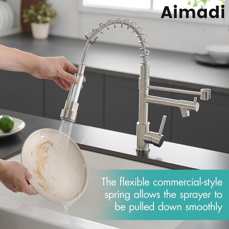 AIMADI Contemporary Kitchen Sink Faucet,Single Handle Stainless Steel Kitchen Faucets with Pull Down Sprayer,Brushed Nickel - Image 2