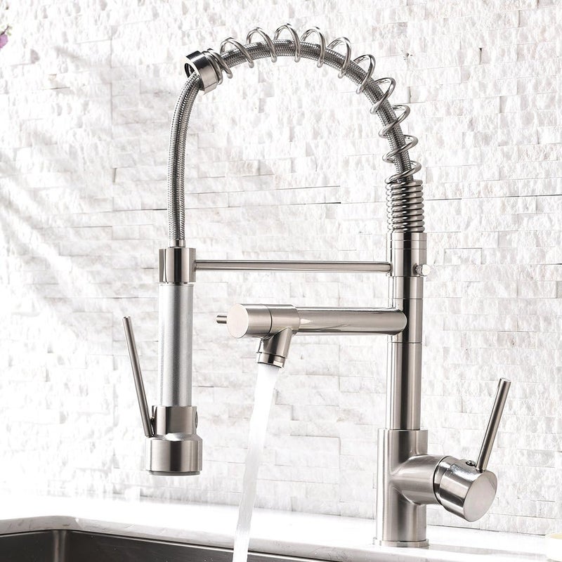 AIMADI Contemporary Kitchen Sink Faucet,Single Handle Stainless Steel Kitchen Faucets with Pull Down Sprayer,Brushed Nickel - Image 1