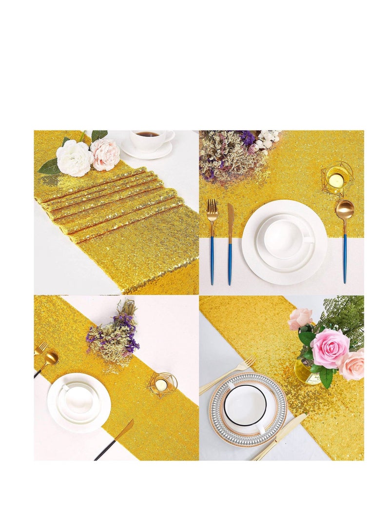 Captaintech Sequin Table Runner, 3 Pack Satin Table Runner, 12" x 72"Sequin Table Cloth, Rectangle Tables Sparkle Table Covers, for Birthday, Wedding, Banquet, Holiday Party Decorations Baby Shower (Gold) - Image 4