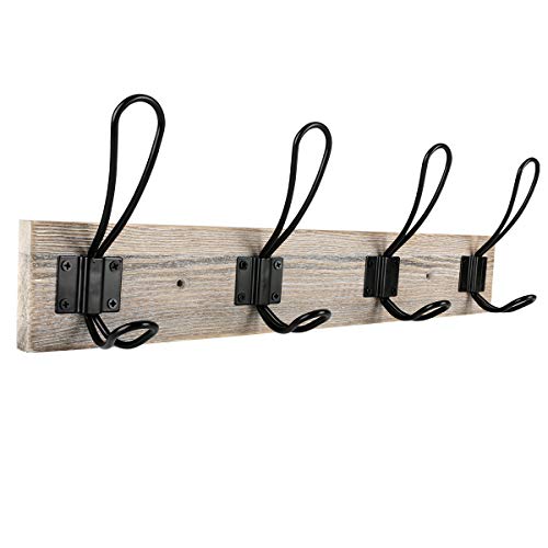 Sageme Wall Mounted Coat Rack, Wooden Entryway Vintage Rustic Coat Rack Hat Hanger Rack Zinc die-cast 4-Hook Rail for The Entryway, Bathroom, Bedroom, Kitchen, Mudroom (Pinewood, Metal 4-Hook) - Image 1