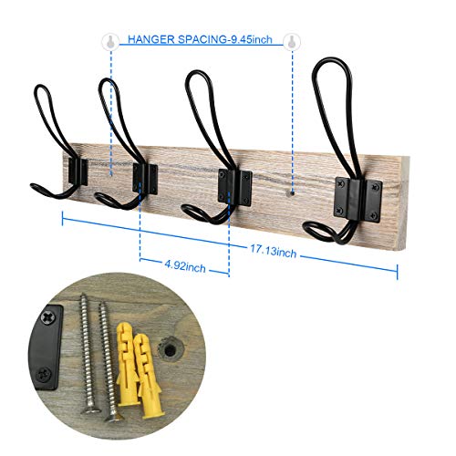 Sageme Wall Mounted Coat Rack, Wooden Entryway Vintage Rustic Coat Rack Hat Hanger Rack Zinc die-cast 4-Hook Rail for The Entryway, Bathroom, Bedroom, Kitchen, Mudroom (Pinewood, Metal 4-Hook) - Image 2