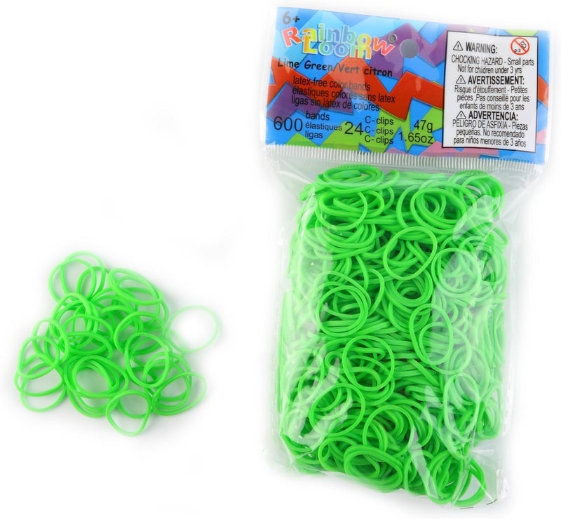 أشرطة مطاطية بلون أخضر ليموني من Rainbow Loom مع 24 مشبك من نوع C و24 مشبك سريع