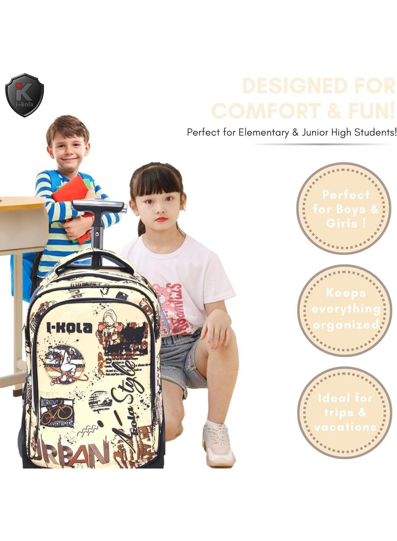 i-kola 3pcs Beige Kids Rolling School Bag Set – School Trolley Bag with Lunch Bag & Pencil Case | 18″ Kid Luggage Bag with Wheels  | School Bag For Boys & Girls | Kids Travel Luggage Trolley Set (E911-18BW3) - Image 5