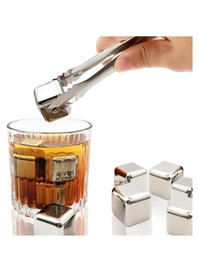 TRASSLE 8 PCS Stainless Steel Metal Ice Cube, Reusable Cooling Rocks, Set with Tongs and Ice Cube Trays for Juice or Soda  - Image 3