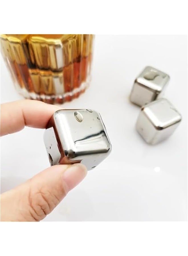TRASSLE 8 PCS Stainless Steel Metal Ice Cube, Reusable Cooling Rocks, Set with Tongs and Ice Cube Trays for Juice or Soda  - Image 4