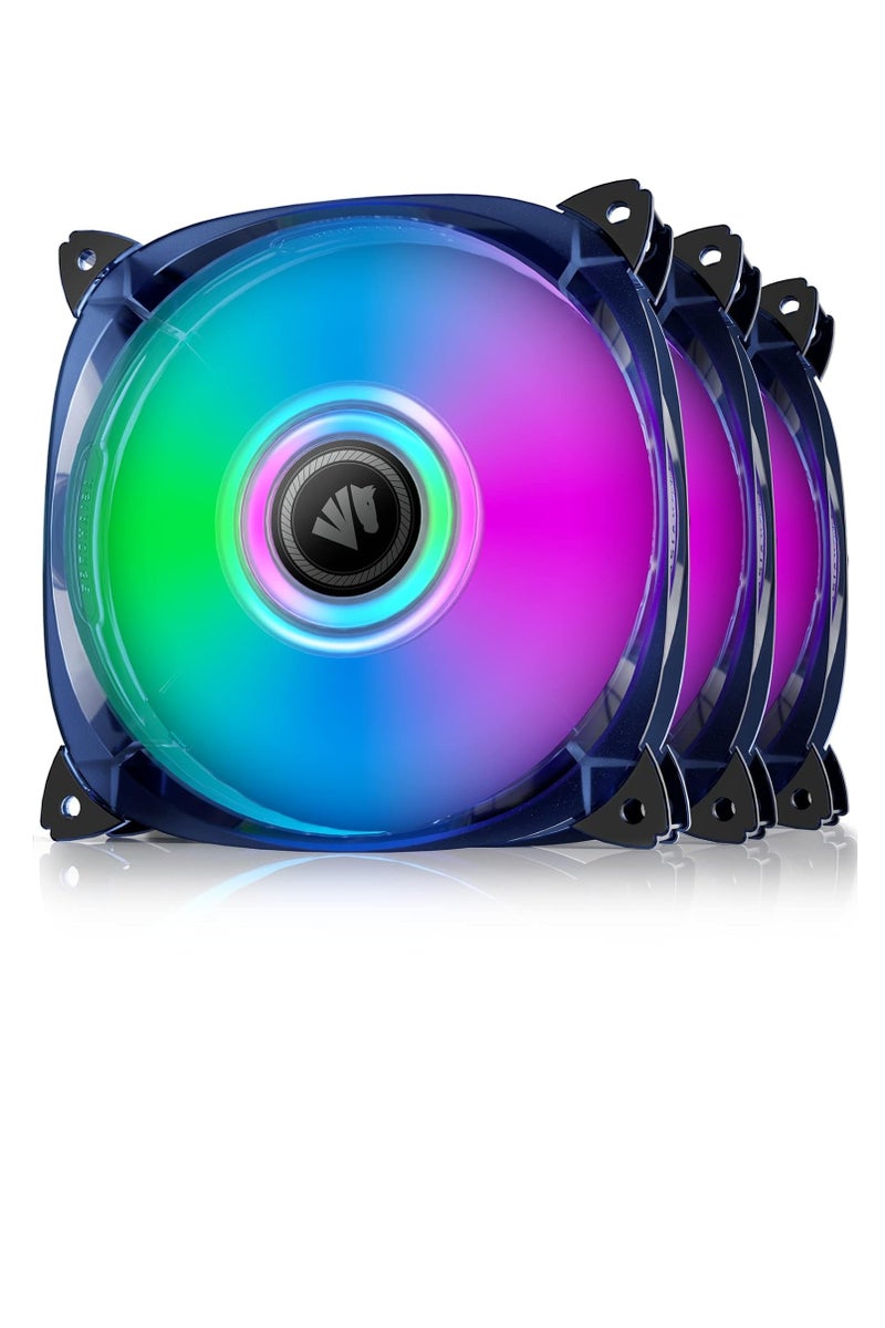AsiaHorse Double ARGB Case Fans Kit (3 in 1) - 3x ARGB 120mm PC Fans Sync/Remote Control With Controller box - Double ARGB Case Inner Light Loop 24 -5V Fan 3PIN, Adjustable Speed, SATA Connection | Gray/White (D-fish-gry-3p)  - Image 1