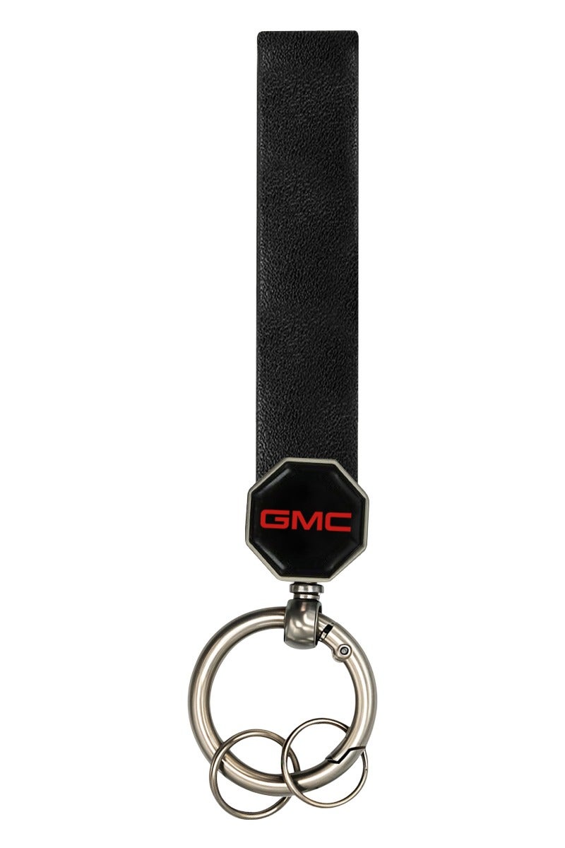 جي ام سي سلسلة مفاتيح جلدية لسيارة GMC Premium سوداء اللون مع حلقة مفاتيح تدور 360 درجة وحلقة زنبركية محمولة وبرغي مزدوج للتثبيت وحزام جلدي ناعم معدني متين، 12.5 سم × 1.5 سم - Image 3
