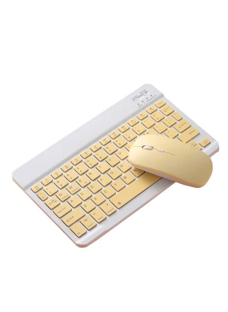 Wireless Bluetooth Three System Universal Mobile phone and Tablet Keyboard with Mouse Set - English Yellow - Image 1