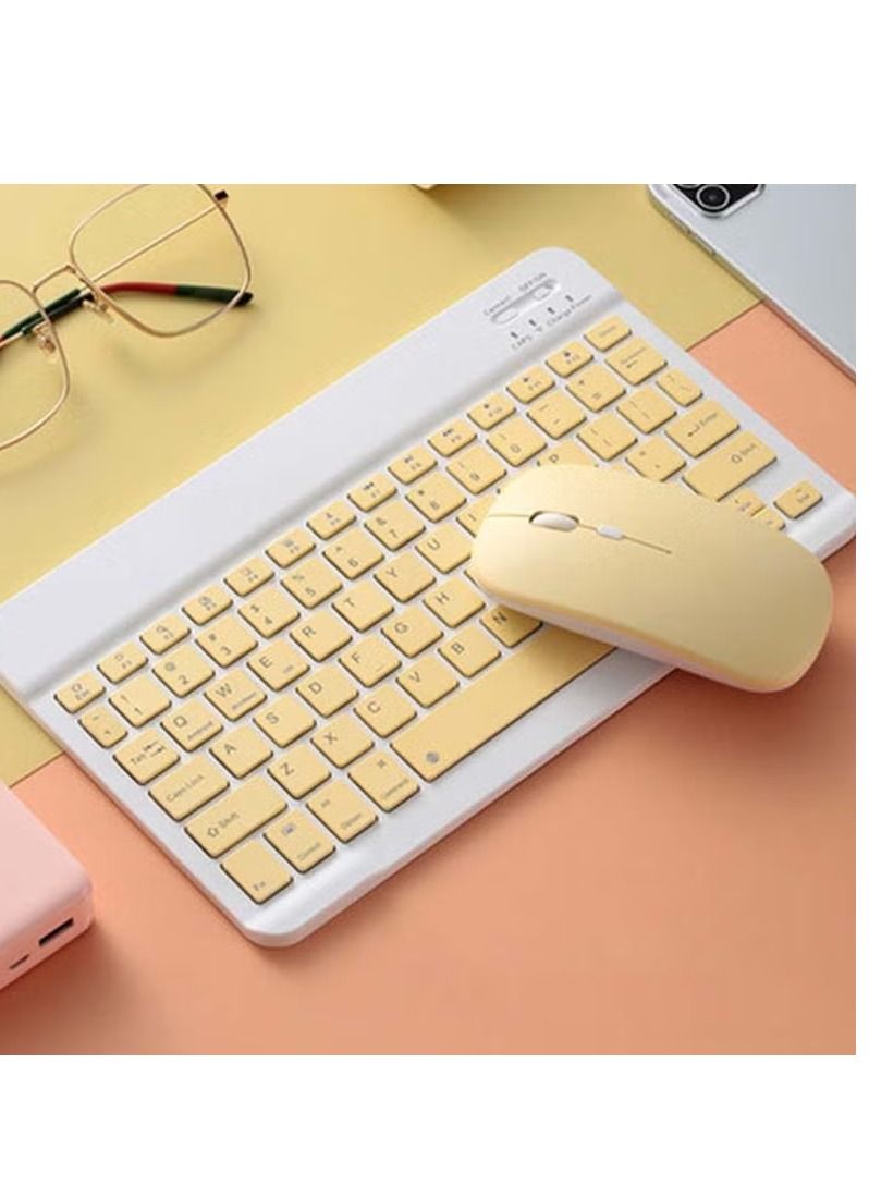 Wireless Bluetooth Three System Universal Mobile phone and Tablet Keyboard with Mouse Set - English Yellow - Image 2