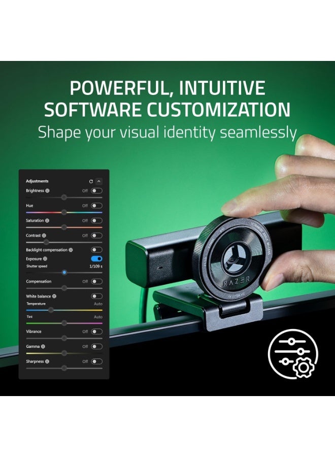 Razer Kiyo V2 4K 30 FPS AI Webcam for Creators: AI-Powered Auto-Framing, One-Click Image Enhancement, High Dynamic Range, Ultrawide Angle Lens, Software Customization - Black - Image 5