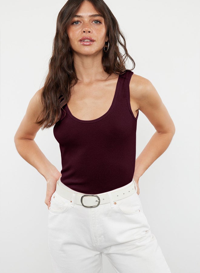 trendyol Claret Red Fitted/Body Fitted Pool Collar Elastic Knitted Tank Top  - Image 2