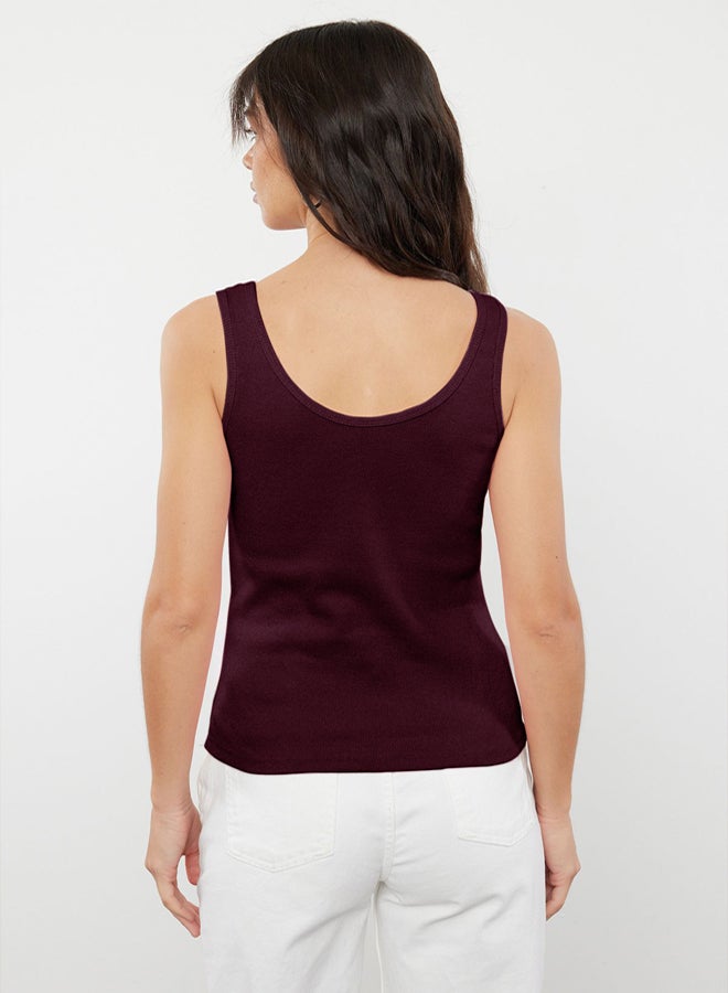 trendyol Claret Red Fitted/Body Fitted Pool Collar Elastic Knitted Tank Top  - Image 5