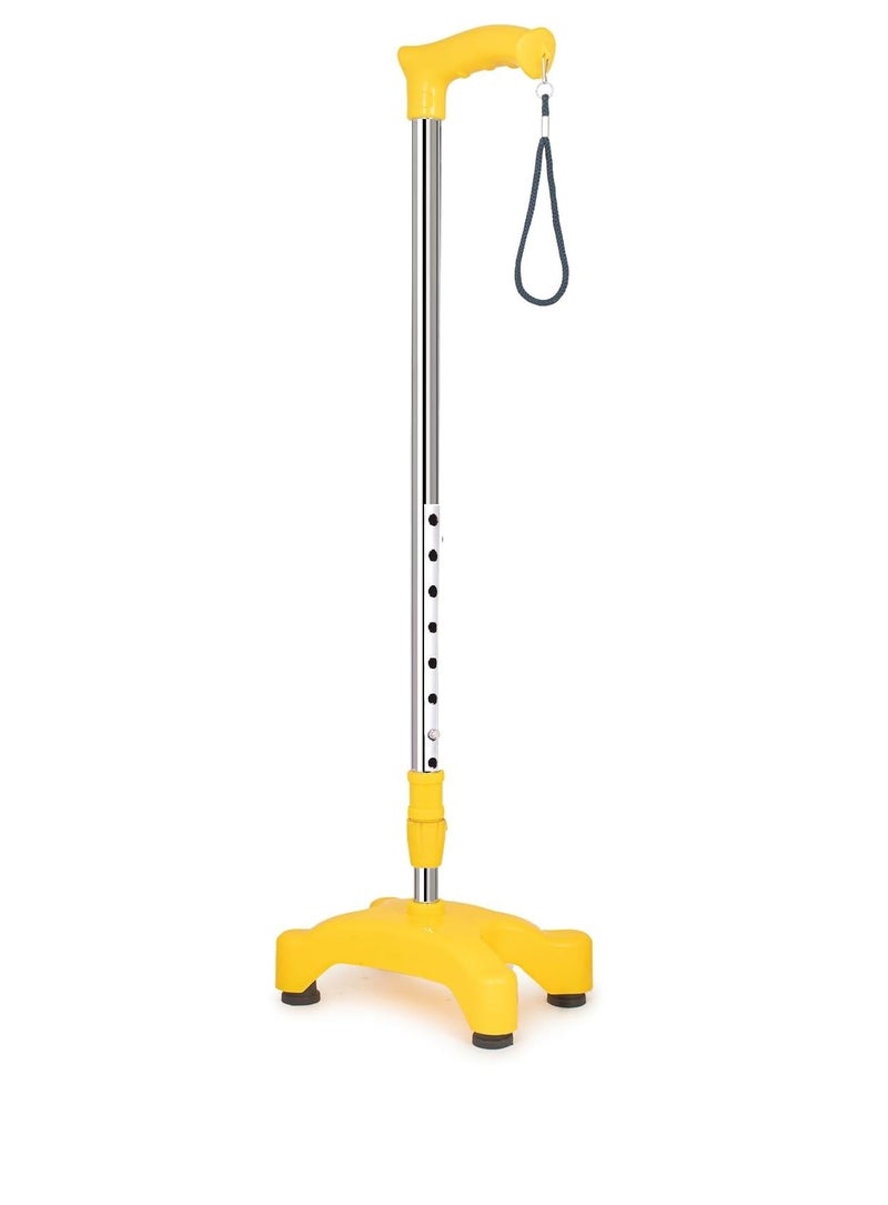 KDS SURGICAL Iron And PVC 4 Leg Quadripod Crome Height Adjustable Men/Women/Old Age People Unisex Patient Walking Stick 38 Inch - Yellow - Image 2