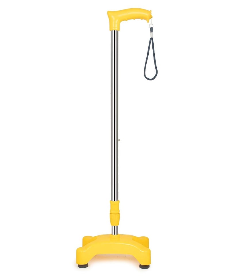 KDS SURGICAL Iron And PVC 4 Leg Quadripod Crome Height Adjustable Men/Women/Old Age People Unisex Patient Walking Stick 38 Inch - Yellow - Image 1