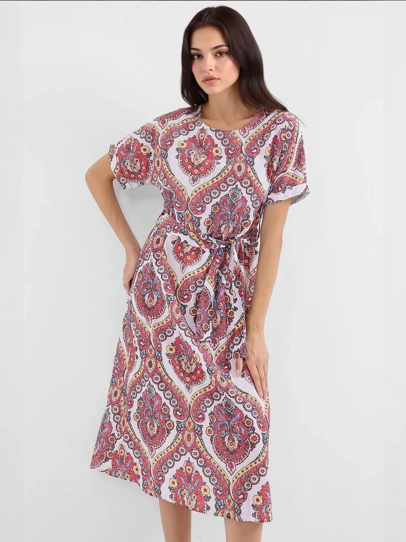 BIG DART BDART Printed Midi Dress with Bow Tie