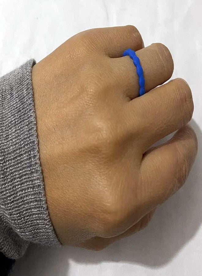 AZYOUNG Womens 3mm Wide Wave Silicone Wedding Ring 10pcs sets Green Blue White Stackable Rubber Bands - US Size 4-10 (6) - Image 5