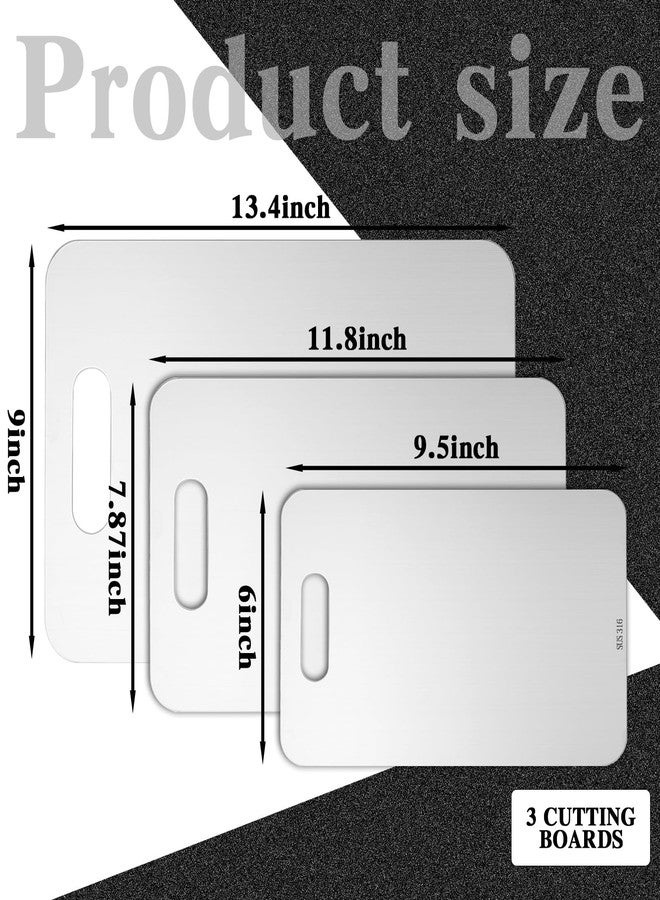 Yaocom 3 قطع من ألواح التقطيع المصنوعة من الفولاذ المقاوم للصدأ 316، بأبعاد 9 × 13.4 بوصة، 7.87 × 11.8 بوصة، 6 × 9.5 بوصة، مناسبة للمطبخ. آمنة للاستخدام في غسالة الأطباق. طقم ألواح تقطيع معدنية للحوم والخضراوات والخبز والفواكه. - Image 3