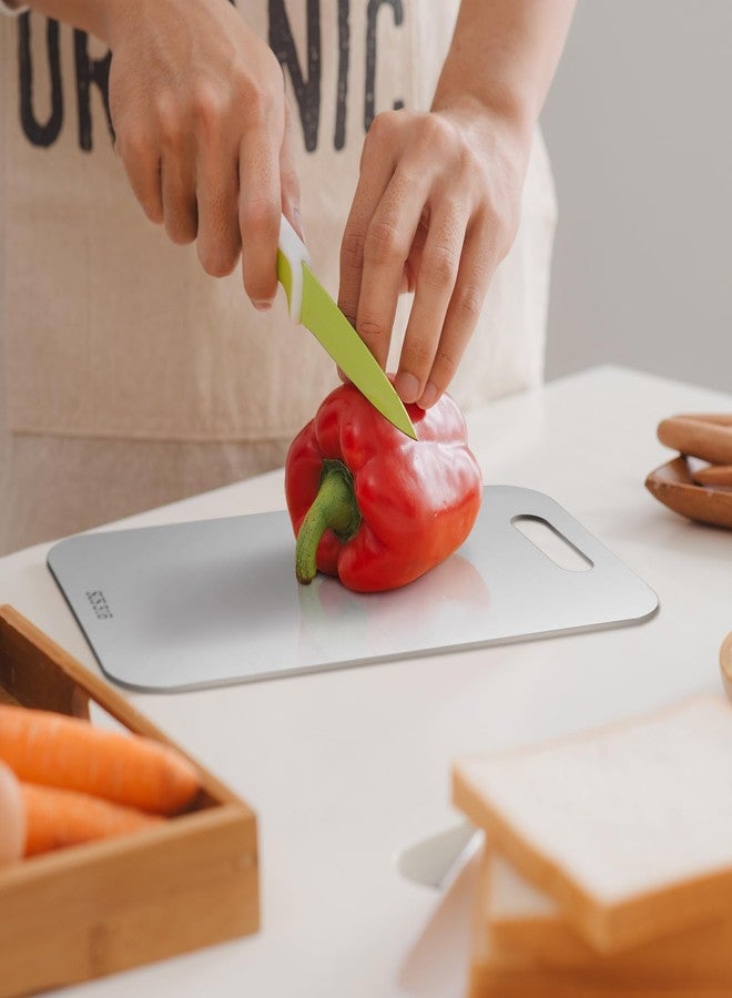 Yaocom 3 قطع من ألواح التقطيع المصنوعة من الفولاذ المقاوم للصدأ 316، بأبعاد 9 × 13.4 بوصة، 7.87 × 11.8 بوصة، 6 × 9.5 بوصة، مناسبة للمطبخ. آمنة للاستخدام في غسالة الأطباق. طقم ألواح تقطيع معدنية للحوم والخضراوات والخبز والفواكه. - Image 2