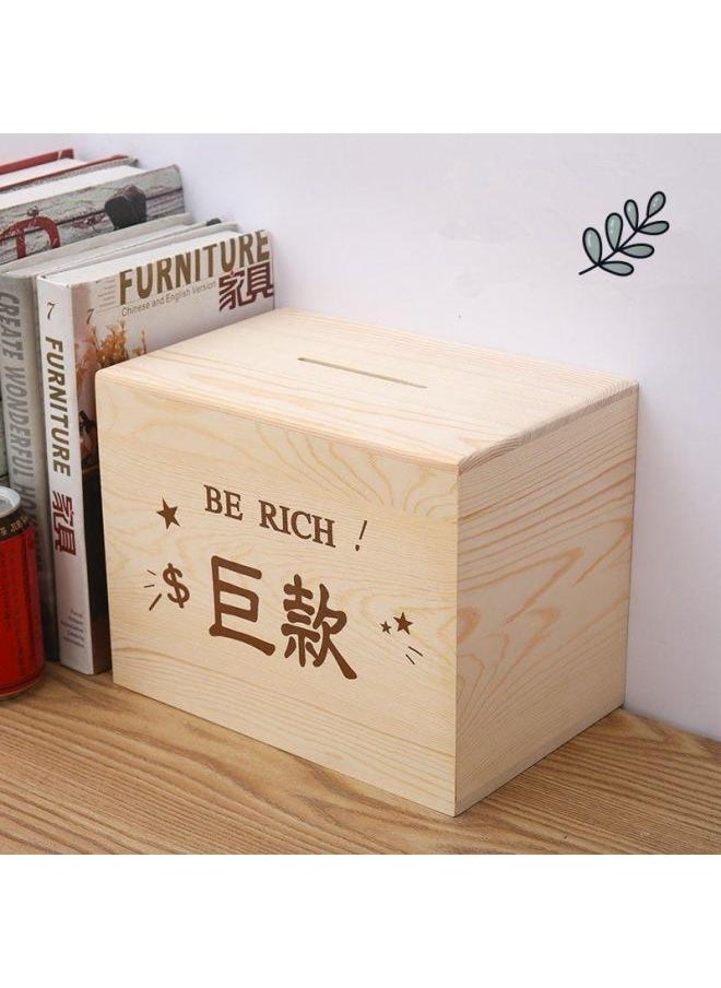 Direct Wooden Piggy Bank Simple Only In And Out Of The Cash Box High Color Simple Solid Color Children's Piggy Bank-Color:Pixiu+ Can Only Go In And Out [extra Large Size Can Store 550k ]