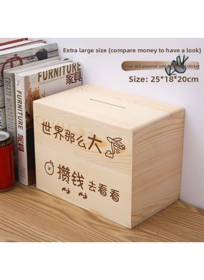 Direct Wooden Piggy Bank Simple Only In And Out Of The Cash Box High Color Simple Solid Color Children's Piggy Bank-Color:Pixiu+ Can Only Go In And Out [extra Large Size Can Store 550k ]