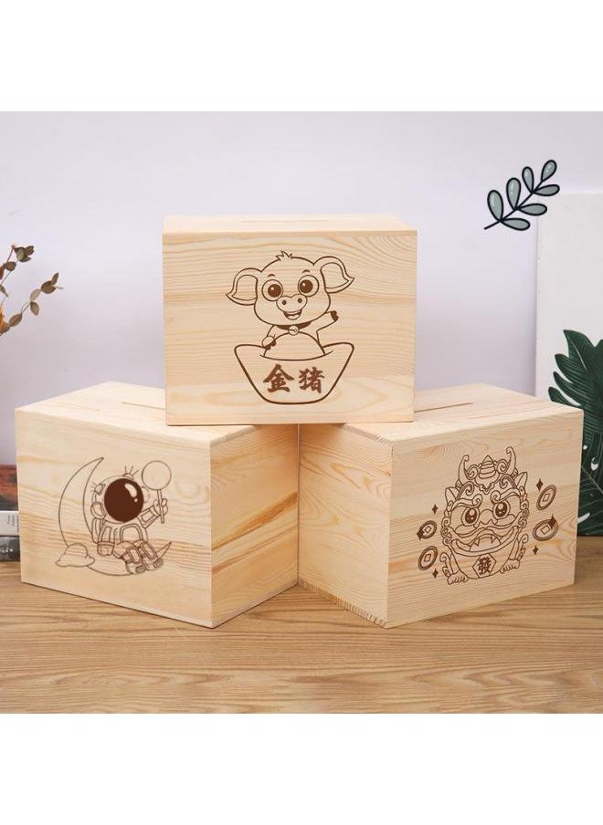 Direct Wooden Piggy Bank Simple Only In And Out Of The Cash Box High Color Simple Solid Color Children's Piggy Bank-Color:Pixiu+ Can Only Go In And Out [extra Large Size Can Store 550k ]