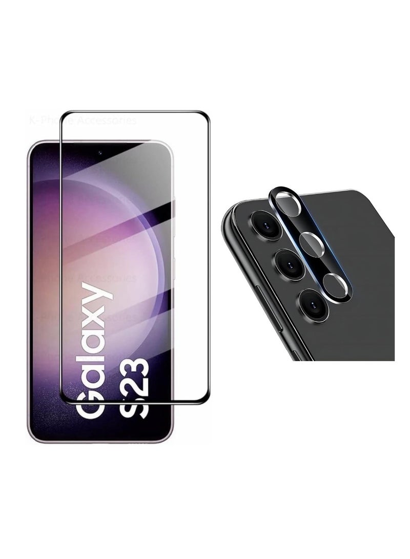 واقي شاشة لهاتف سامسونج جالاكسي S23، وكاميرا عدسة متوافقة مع شاشة S23 الزجاجية المقواة عالية الدقة الممتازة، مقاوم للخدش، بدون فقاعات، صلابة 9H، فيلم تغطية كاملة