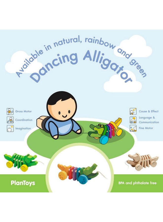 PlanToys Dancing Alligator Push & Pull Toy - Sustainably Made from Rubberwood, Makes Click-Clack Sounds and Dancing Movements when Pulled (Rainbow) - Image 5