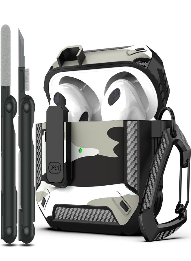 RFUNGUANGO for Airpods 3rd Generation Case, Airpods 3rd Generation Case Compatible with Apple Airpods 3rd Generation 2021, LED Front Light Visible (Cleaning Kit Included)-Snow Camouflage - Image 1