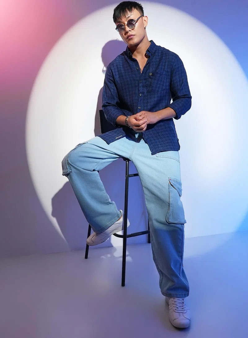 Campus Sutra  Men's Indigo Blue Gingham Check Shirt for Men | Best Price UAE