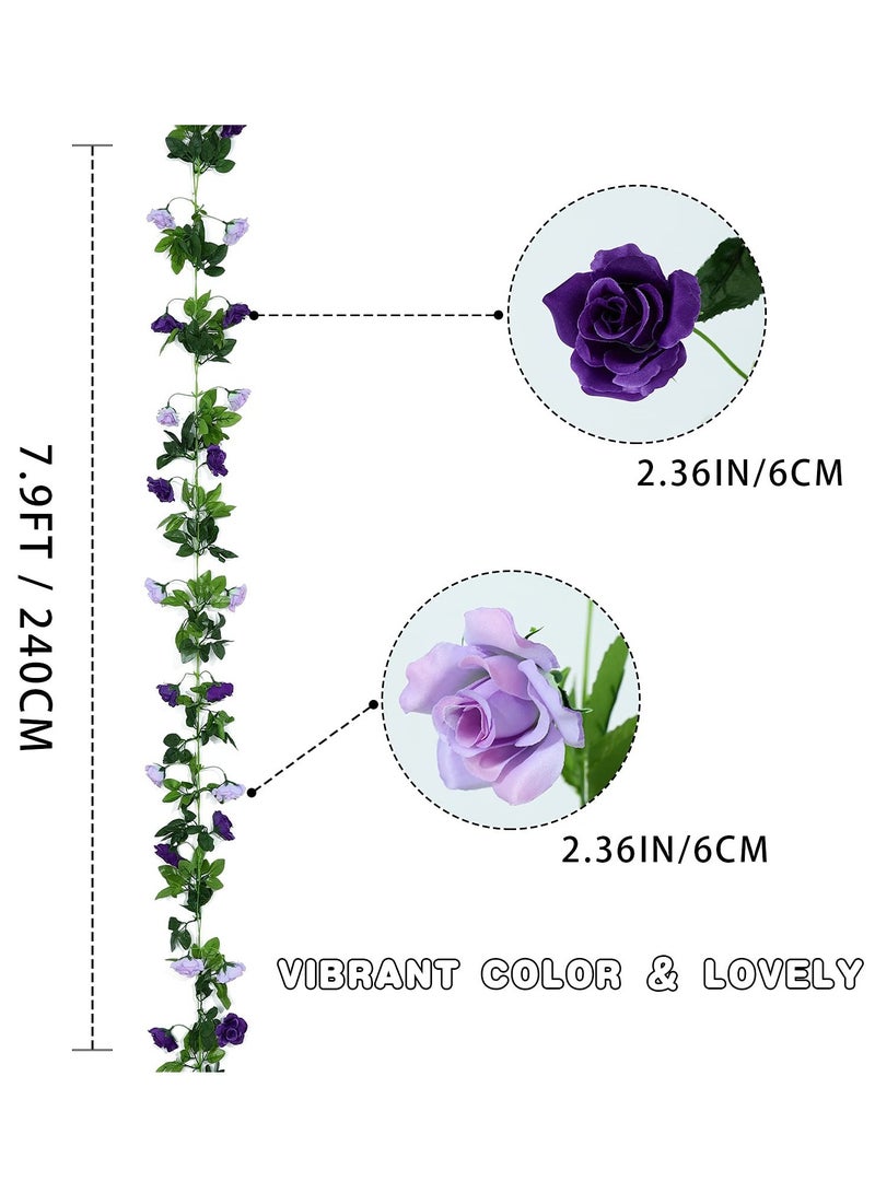 Excefore Artificial Flower Garlands, 2 Pack 15.8FT Fake Rose Vines Silk Flowers Hanging Rose Ivy for Wedding Arch Party Home Garden Wall Decor, Purple - Image 2