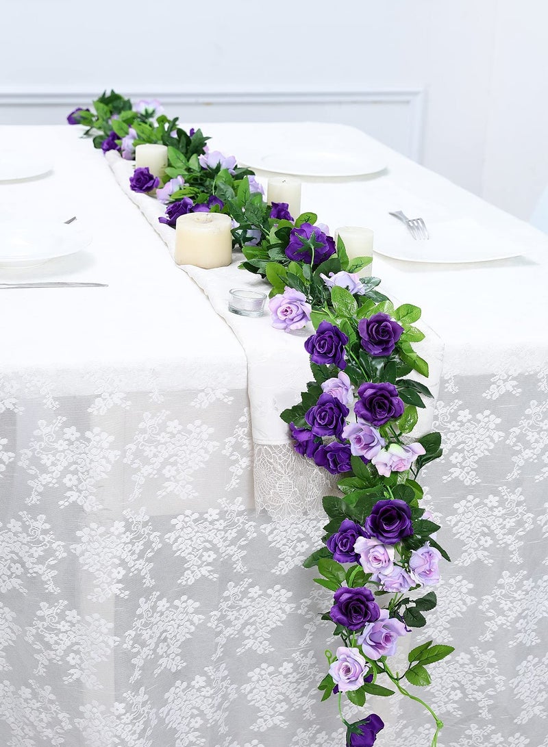 Excefore Artificial Flower Garlands, 2 Pack 15.8FT Fake Rose Vines Silk Flowers Hanging Rose Ivy for Wedding Arch Party Home Garden Wall Decor, Purple - Image 4