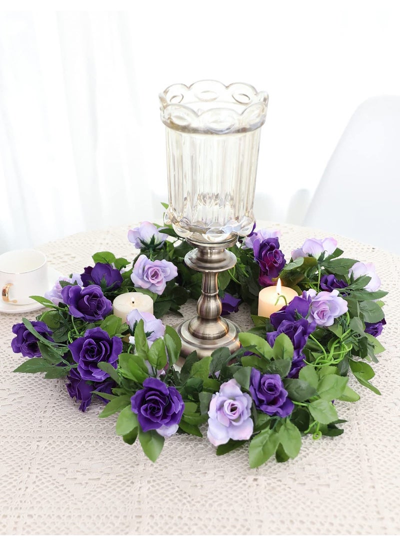 Excefore Artificial Flower Garlands, 2 Pack 15.8FT Fake Rose Vines Silk Flowers Hanging Rose Ivy for Wedding Arch Party Home Garden Wall Decor, Purple - Image 5