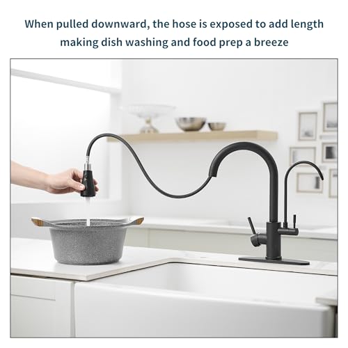 JOOM Black Kitchen Faucets with Water Filter and Pull Down Sprayer,Kitchen Sink Faucet,Two Handle Kitchen Sink Faucet with Pull Down Sprayer for 3 Function,Kitchen Faucets Without Water Filtration Device - Image 3