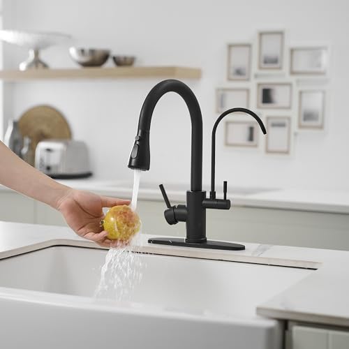 JOOM Black Kitchen Faucets with Water Filter and Pull Down Sprayer,Kitchen Sink Faucet,Two Handle Kitchen Sink Faucet with Pull Down Sprayer for 3 Function,Kitchen Faucets Without Water Filtration Device - Image 5