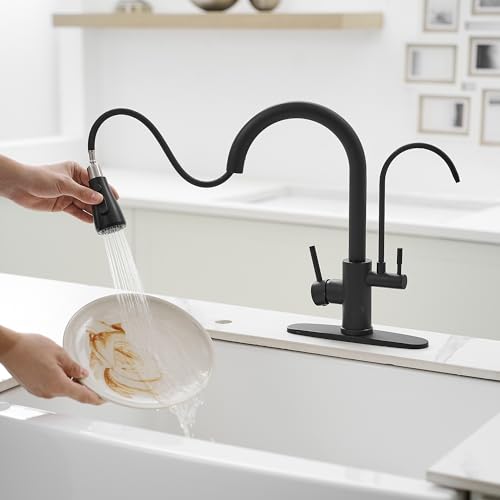 JOOM Black Kitchen Faucets with Water Filter and Pull Down Sprayer,Kitchen Sink Faucet,Two Handle Kitchen Sink Faucet with Pull Down Sprayer for 3 Function,Kitchen Faucets Without Water Filtration Device - Image 4